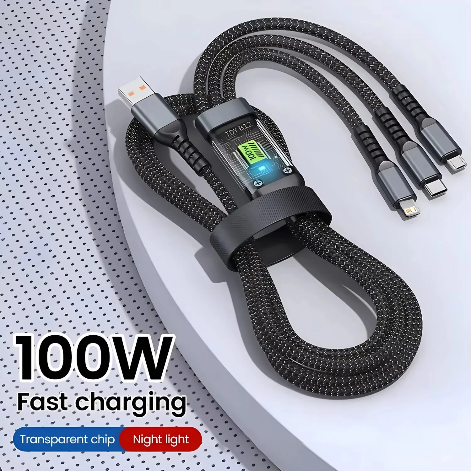 Cavo caricabatterie rapido USB 3 in 1 da 100 W 6A Cavo micro LIGHTNING da USB a tipo C per iPhone 16 15 14 13 Samsung Xiaomi Huawei