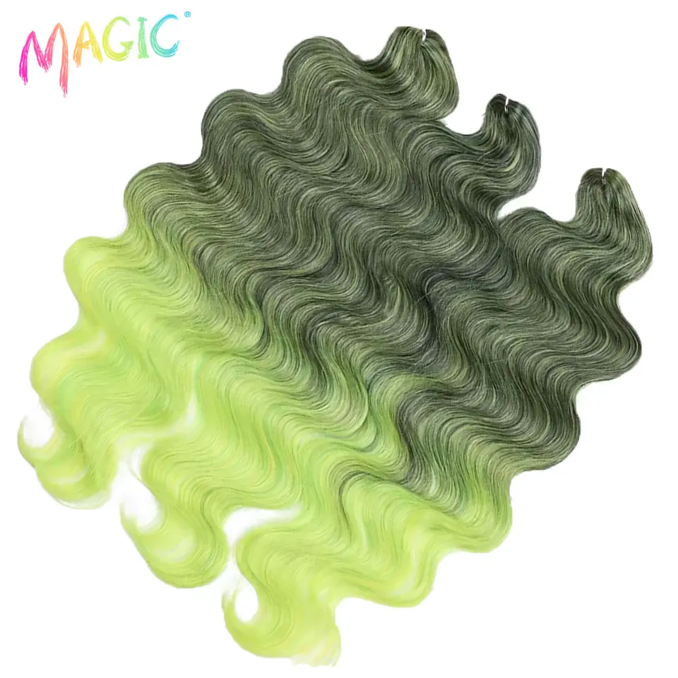 Cheveux magiques vague de corps Crochet cheveux 24 pouces doux longs cheveux synthétiques tresses Extensions de queue de cheval Ombre bleu vert Extensions de cheveux