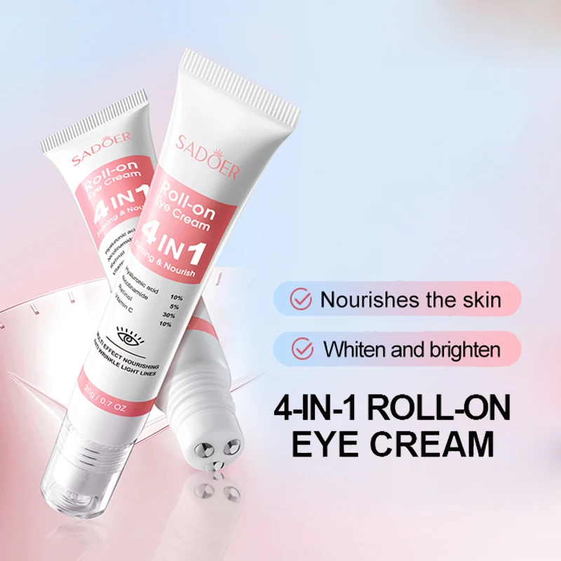 SADOER 4 en 1 crema hidratante Roll-on para ojos anti ojeras bolsas para ojos suero hidratante reafirmante para ojos cuidado de la piel para ojos de belleza