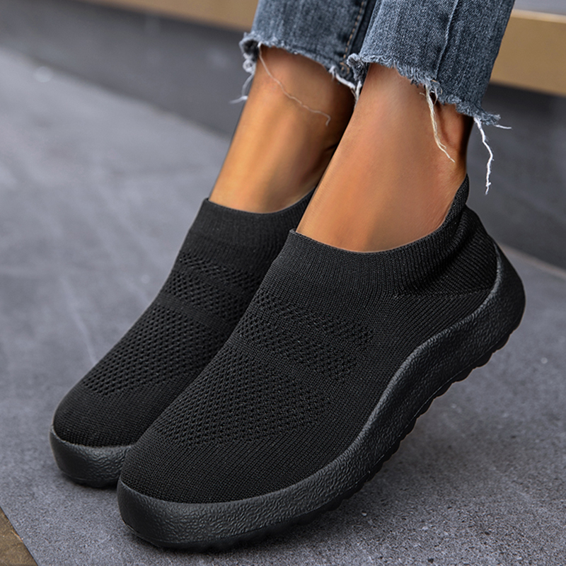 2024 nuevas zapatillas deportivas para mujer, zapatillas cómodas transpirables de fondo plano para mujer, calcetín sin cordones, zapatillas para correr de Color sólido para mujer