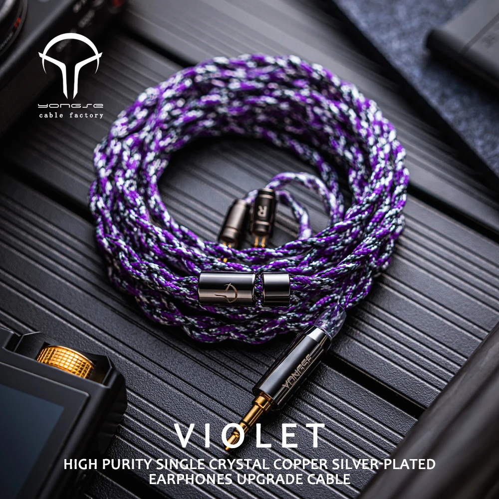 Cable de actualización de auriculares chapados en plata de cobre y cristal único violeta de alta pureza Yongse