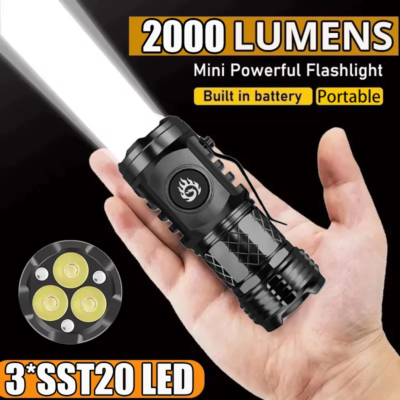 Linterna LED de alta potencia con batería integrada, recargable tipo C con Clip para bolígrafo, linterna de emergencia para acampar al aire libre