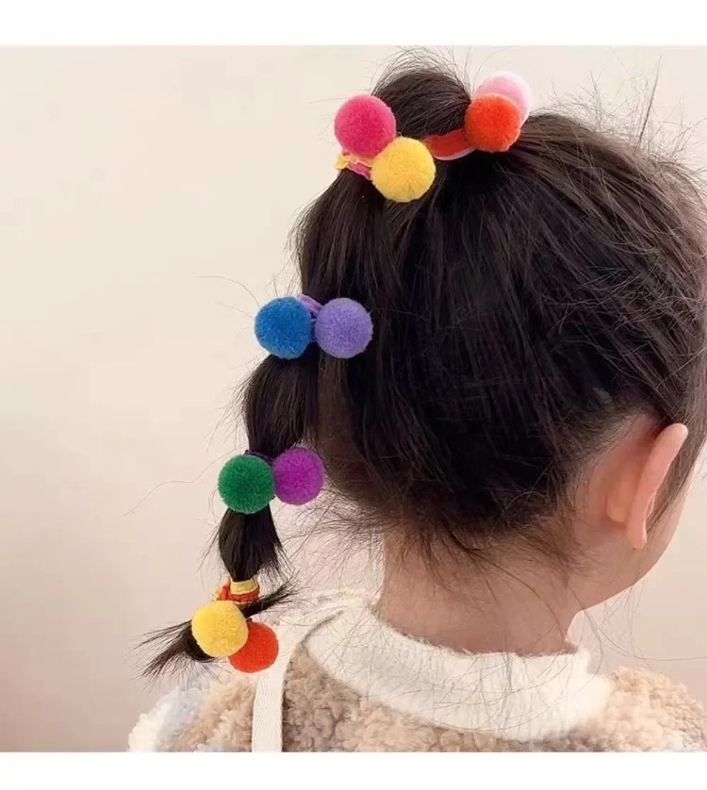 20 Stücke Mädchen Bunte Plüsch Ball Elastische Haarbänder Kinder Pferdeschwanz Krawatten Gummibänder Kopfbedeckung Haarschmuck Geschenk für Kinder