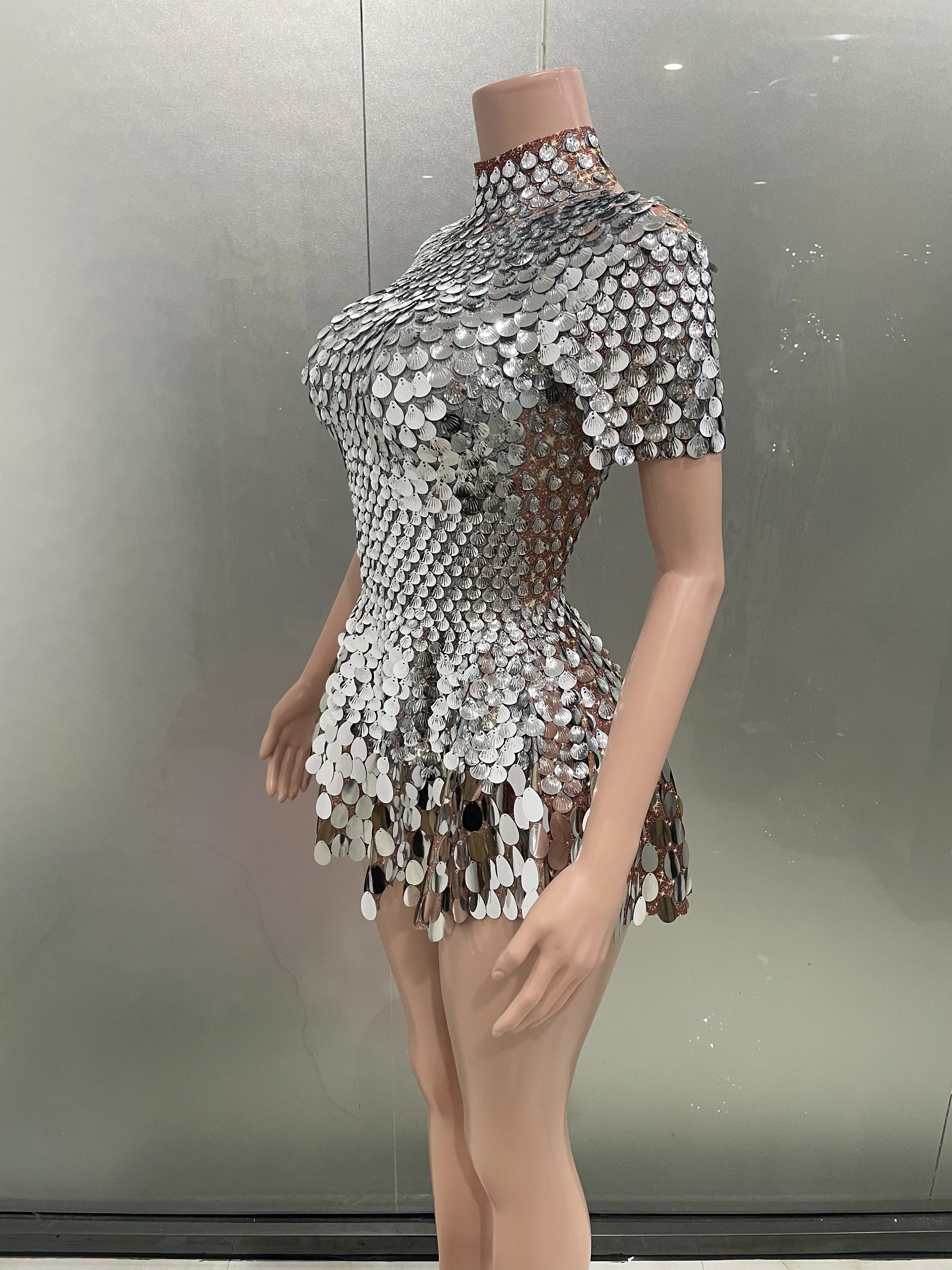 เซ็กซี่ SHINY SHELL Sequins ชุดบอดี้สูทคุณภาพสูงไนท์คลับเต้นรําเสื้อผ้าชุดวันเกิด