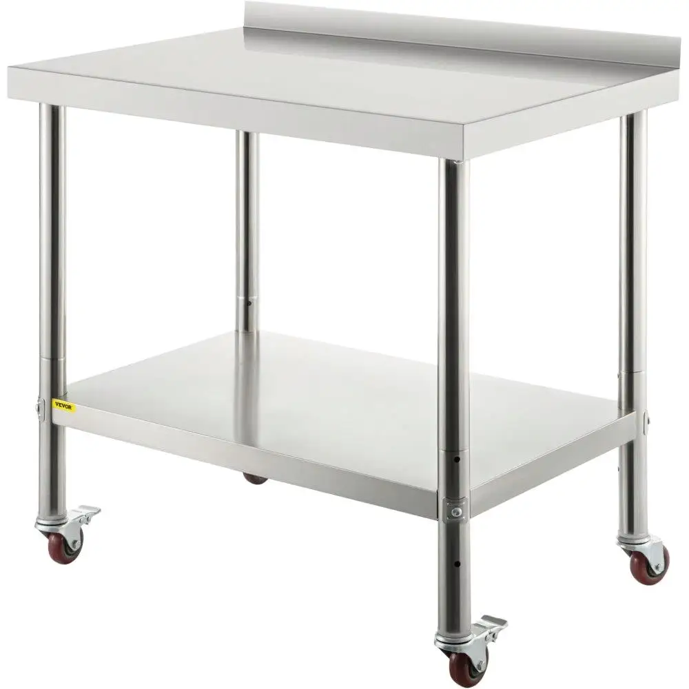 Table de préparation de cuisine en acier inoxydable, surface de travail de 30x24 pouces avec 4 roues roulantes