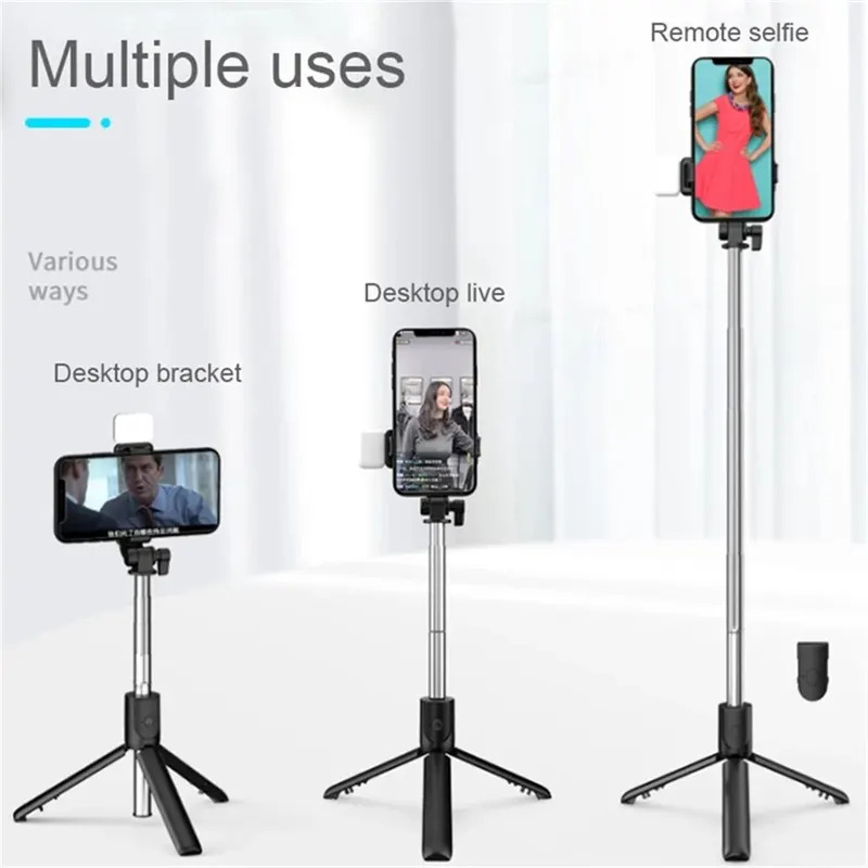 Cell Phone Selfie Stick Tripod Bluetooth Remote Wireless Selfi Stick Phone HolderStand with Beauty Fill Light for Phone