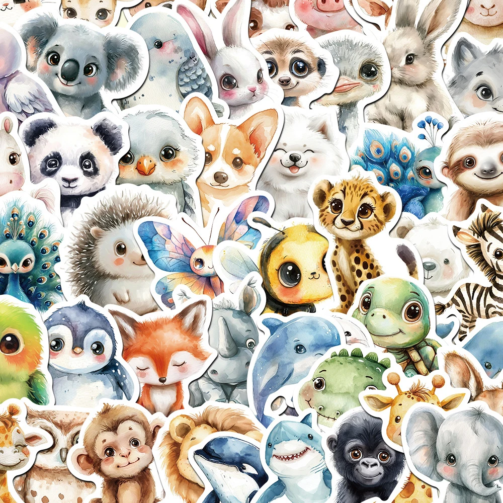 10/30/50pcs Carino Per Bambini Libro Dipinti Animali Adesivi Estetica FAI DA TE Bagagli di Skateboard Carino Watercolo Graffiti Adesivo giocattoli