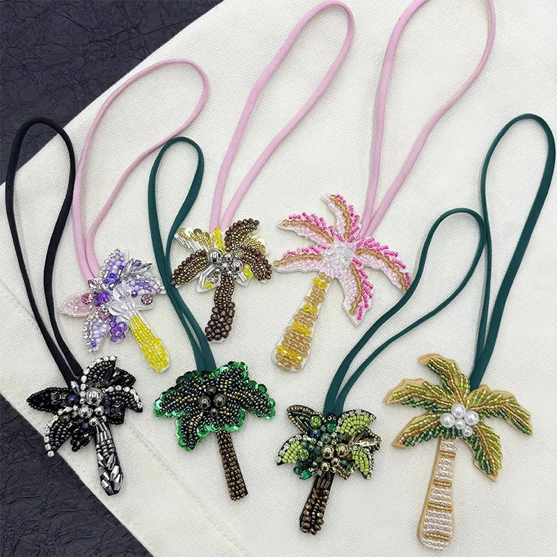 Luxury Diamond Coconut Tree Beaded Bag Pendant 3Dhandmade Embroidered Patch Sequin Rhinestone Beading Hanging Rope Crystal Patch