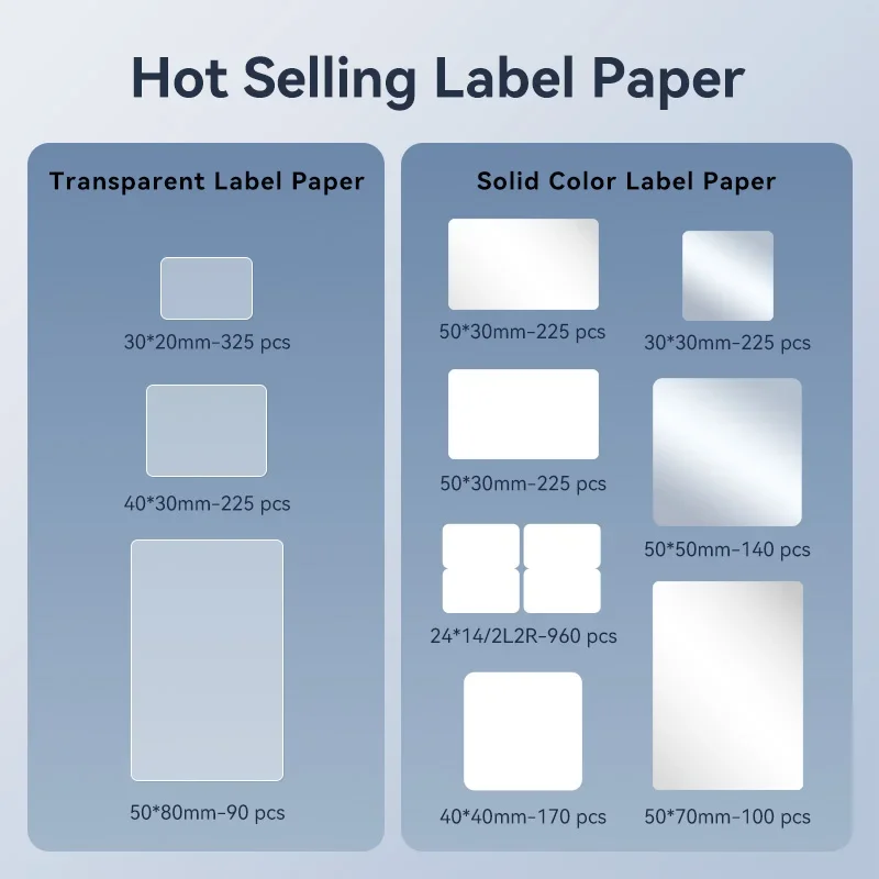 Niimbot M2 Carta per etichette a trasferimento termico Nastro per stampa a colori Bianco/Argento/Trasparente/Etichette adesive per cavi Stoccaggio a lungo termine