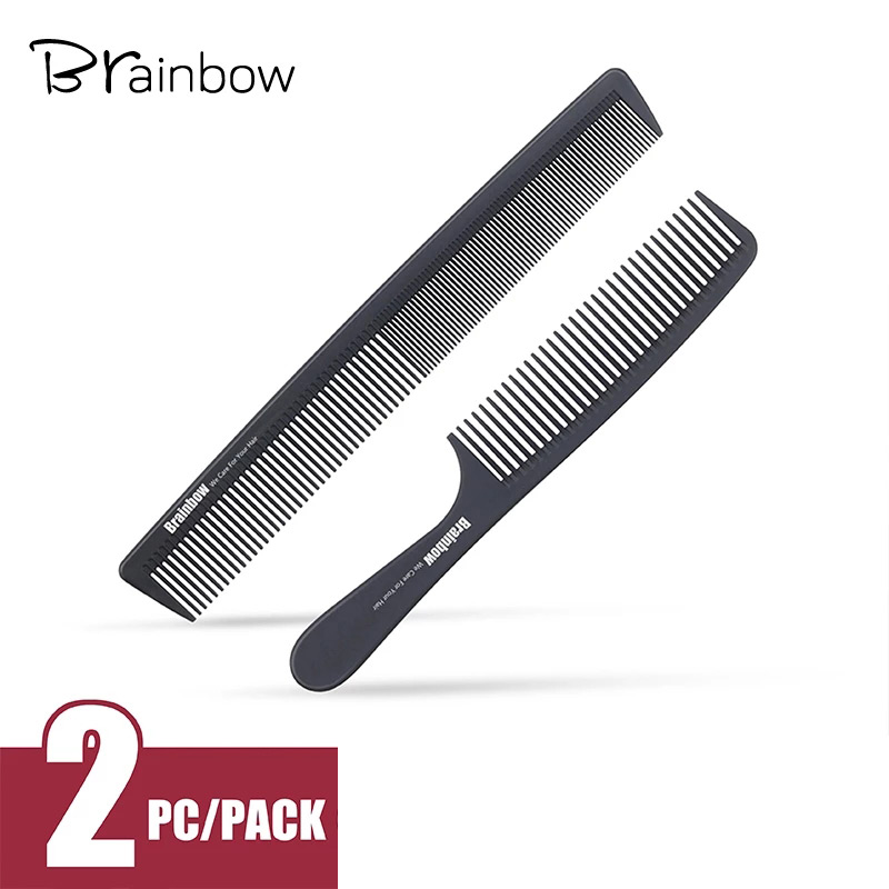 Brainbow-peine para el cabello antiestático, cepillo de pelo de carbono profesional, herramientas de estilismo para el cabello, peluquero, mango, 2 uds.