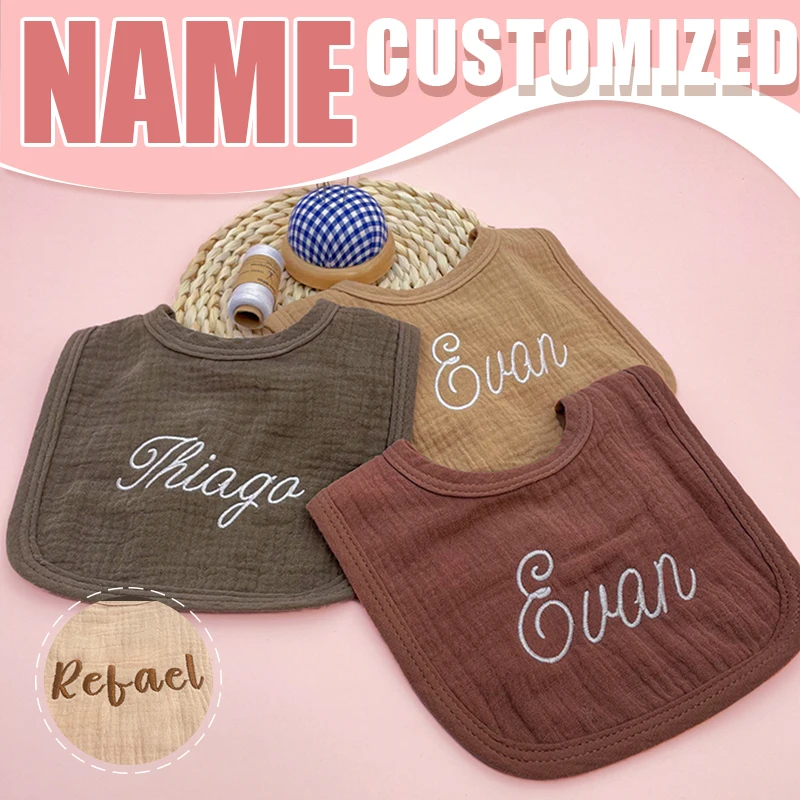 Toalla de Saliva personalizada para bebé, bufanda de algodón puro, material de alimentación para bebé, babero con nombre personalizado para niños y niñas, regalo, 2 uds.