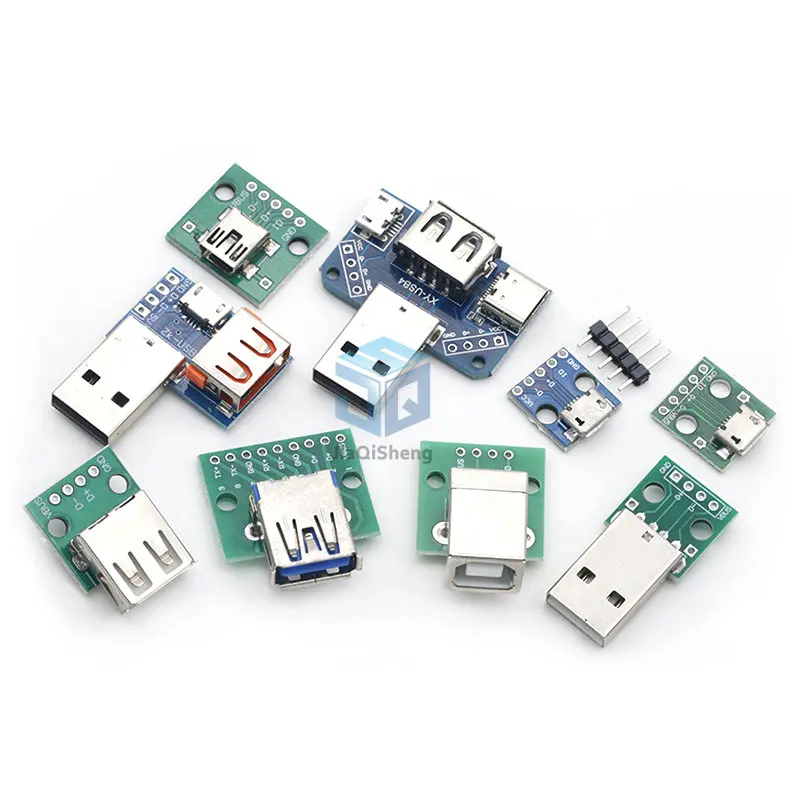 Conector macho USB de 1 pieza, adaptador hembra MINI MICRO USB A DIP, conector 2,54, convertidor PCB hembra B Tipo C USB2.0 3,0