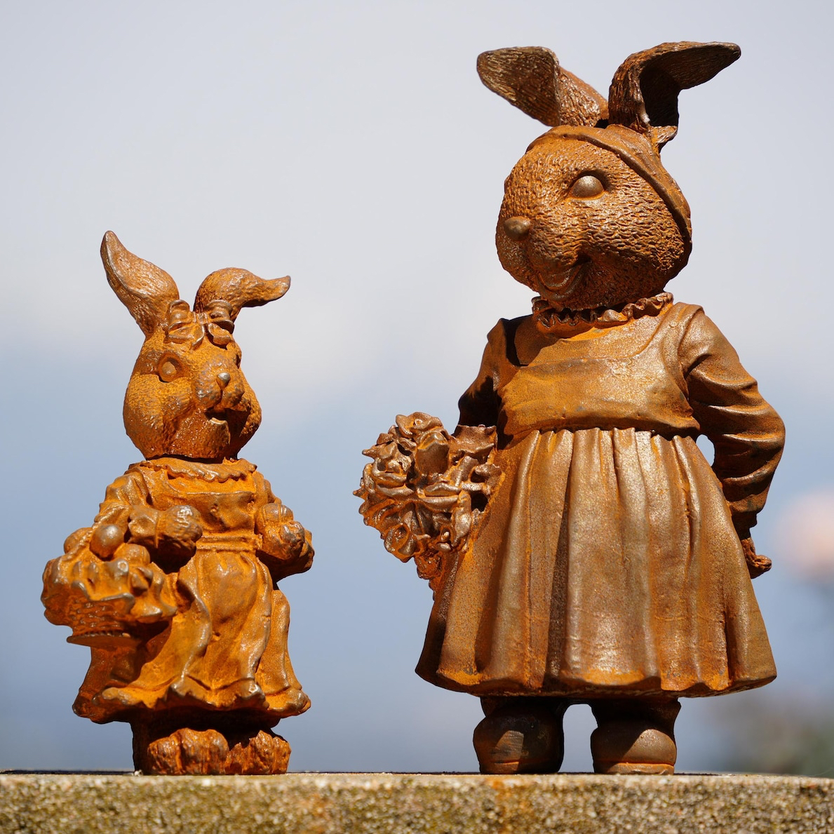 Ornamentos de Jardim em Ferro Fundido, Estátua de Coelho, Decoração de Mesa Moderna, Design com Padrão de Crochê em Pequena C...