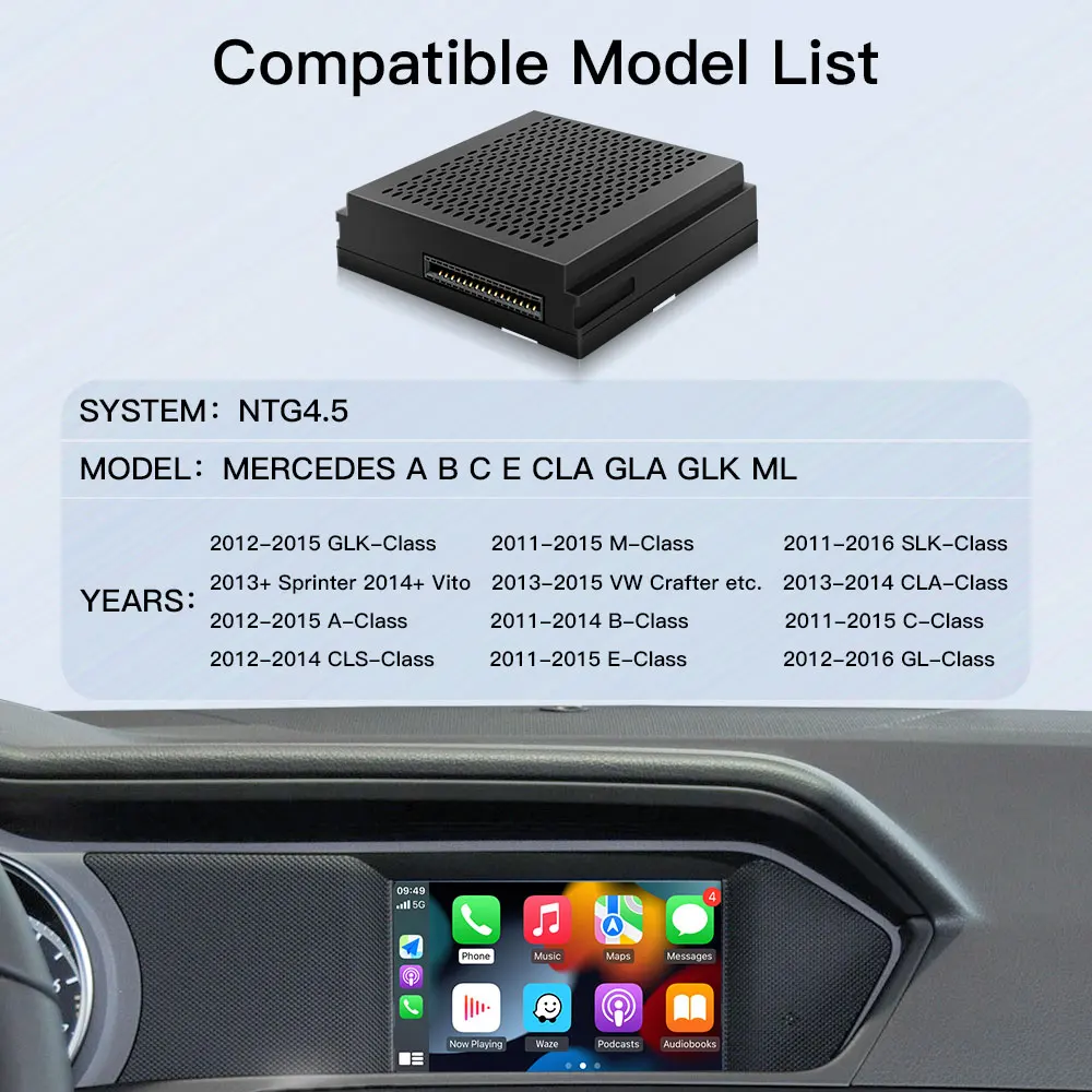 CARABC Wireless CarPlay for Mercedes Benz Android Auto Mirror Link AirPlay Function Models A, B, C, E, CLA, GLA, GLK, ML, NTG4.5