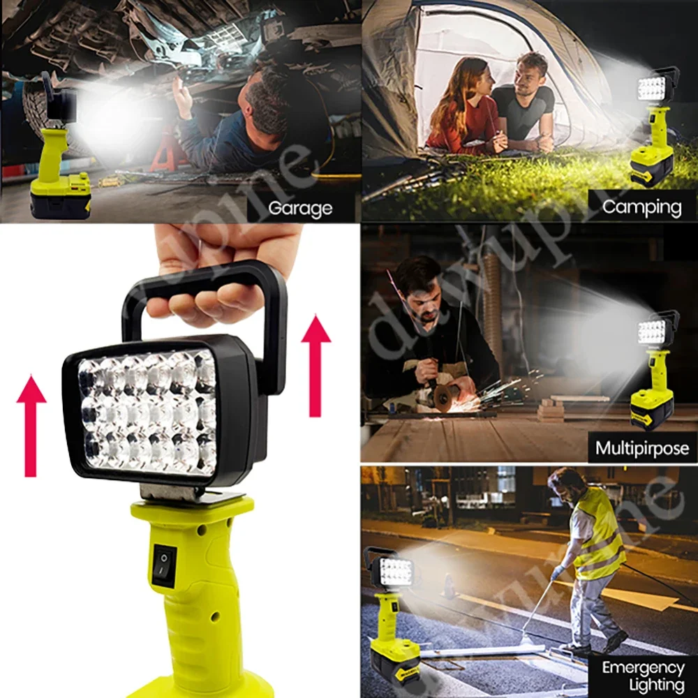 Portable Lanterns Camping Lamp Torch Searchlight Flashlight Spotlight 18 LED Work Lights for Ryobi 18V Lithium Battery P107 P108