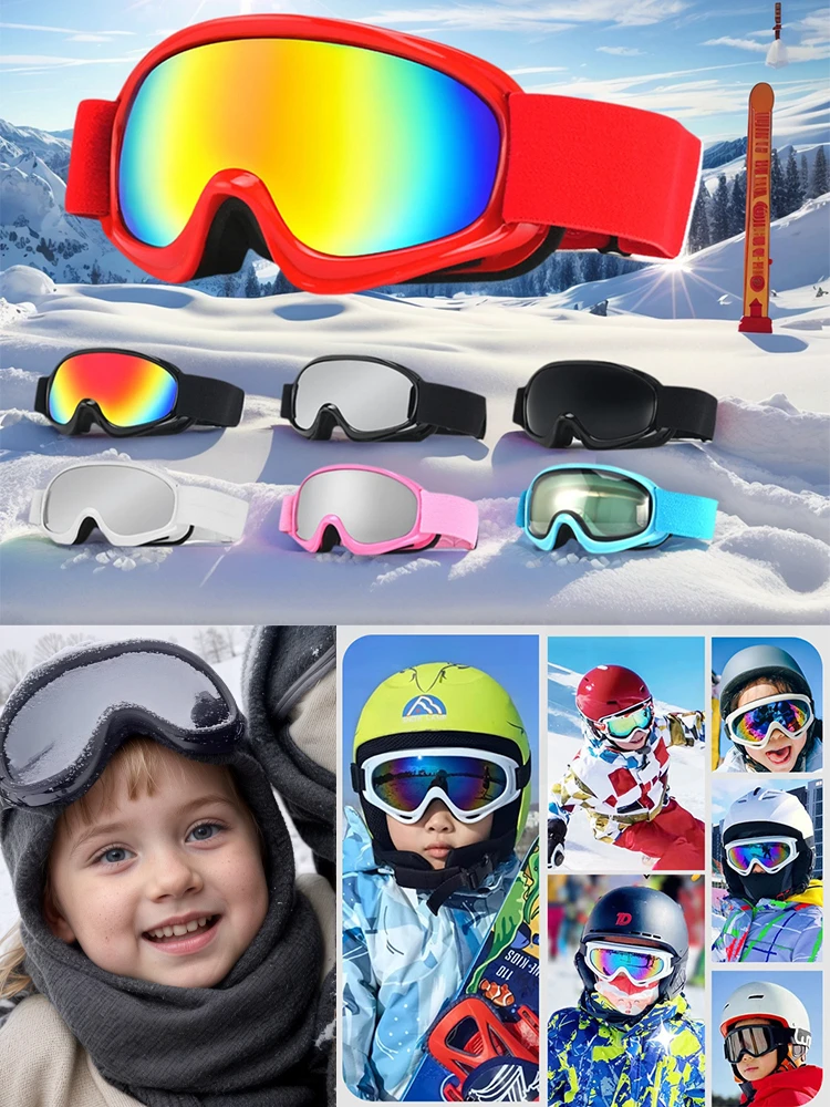 JSJM Neue süße Kinder-Skibrille für Alter 4–14, Antibeschlag, UV400, Schneebrille, Outdoor-Sport, Winter, Snowboard, Kinder, Skibrille