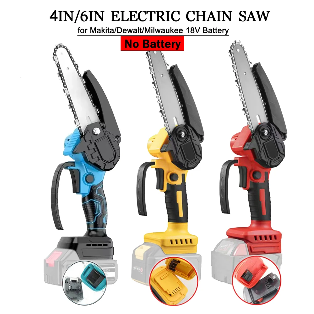 Mini motosierra inalámbrica de 4/6 pulgadas para carpintería, sierra eléctrica de mano para jardín, herramienta eléctrica de corte compatible con batería Makita/Dewalt/Milwaukee de 18V