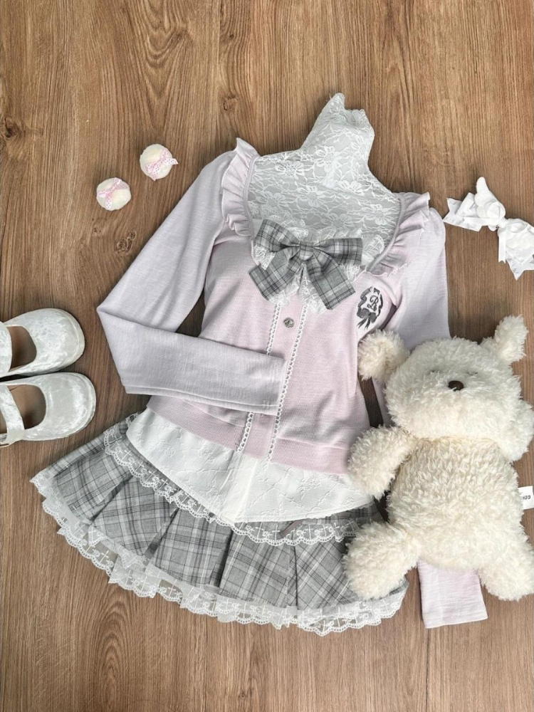 秋冬シックな固体 2 点セット女性の韓国のファッション長袖スリムスクエアネックトップス + 弾性ウエストチェック柄スカートスーツ新