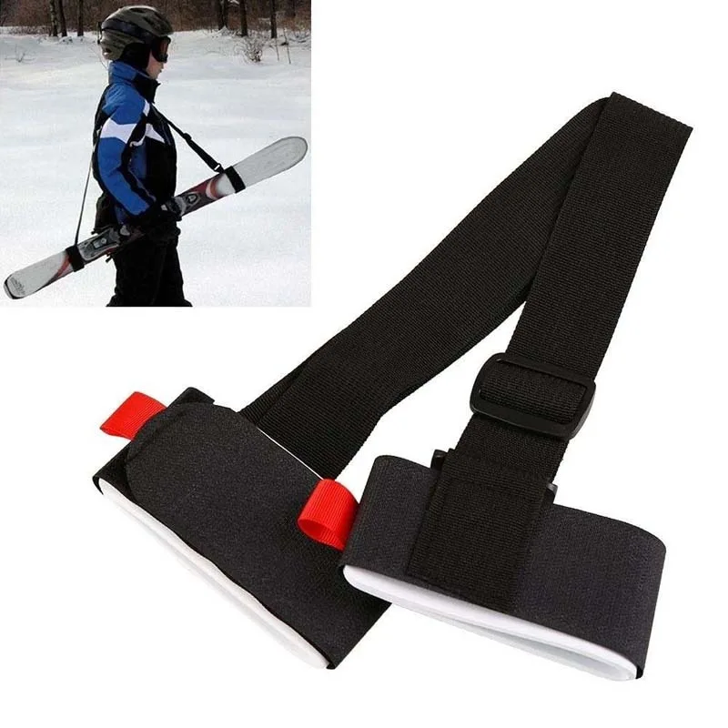 ไนลอน Skiing POLE ไหล่ Hand Carrier Lash สายรัดปรับ BUCK HOOK LOOP ปกป้องไนลอนสีดําสกีสายคล้องกระเป๋า