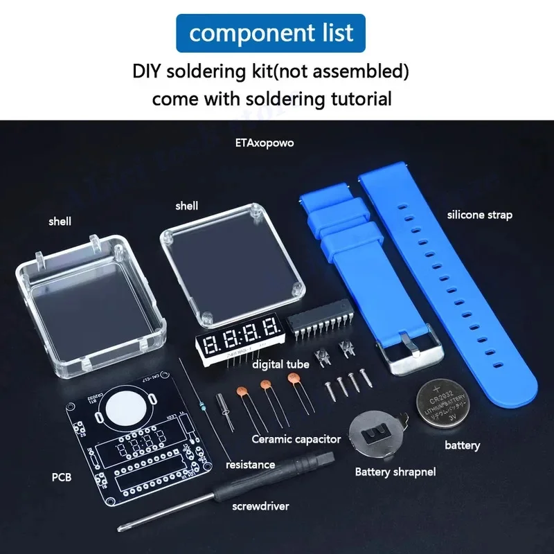DIY Electronic Clock Kit, LED Digital Tube Display, Silicone Bracelet, Beginner Soldering Project