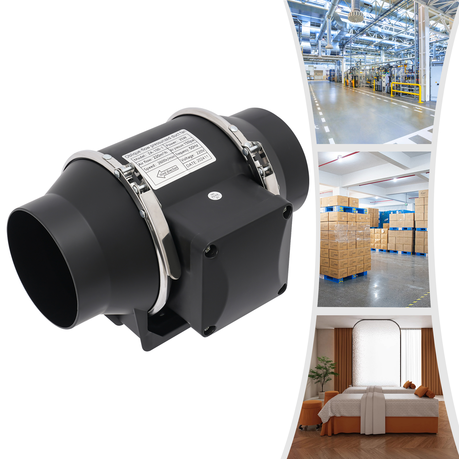 Smoke Extractor Fan  Pipe Vent Exhaust Fan Duct Ceiling Ventilation Blower Fan for Home, Office, Bathroom, Growth Room Black