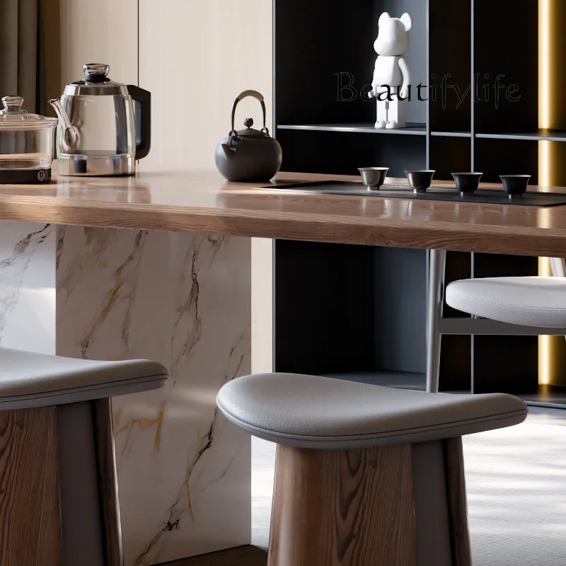 Mesa de chá e cadeiras de madeira maciça estilo japonês, chaleira moderna e simples para sala de estar, mesa de chá integrada