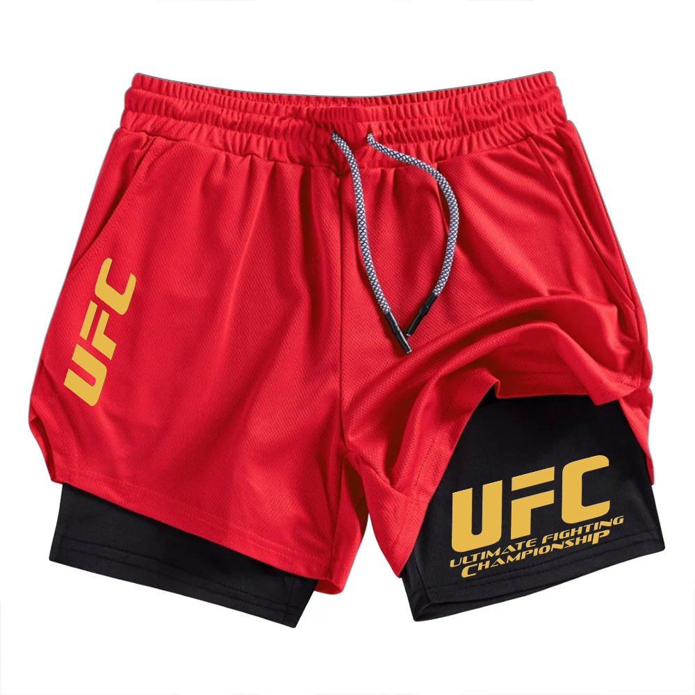 Short de sport UFC deux en un pour hommes, décontracté, à séchage rapide, double couche respirant, adapté à la course et au fitness d'été