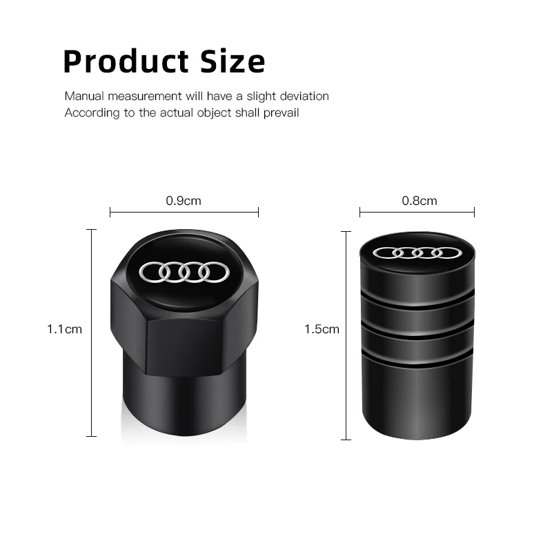 4Pcs 3D Metal Tire Valve Caps Car Tyre Air Stems Cover For Audi Sline A3 A1 A4 B8 B7 A6 C7 A5 A7 A8 B9 B6 C6 Q2 Q3 Q5 Q7 Q8 TT