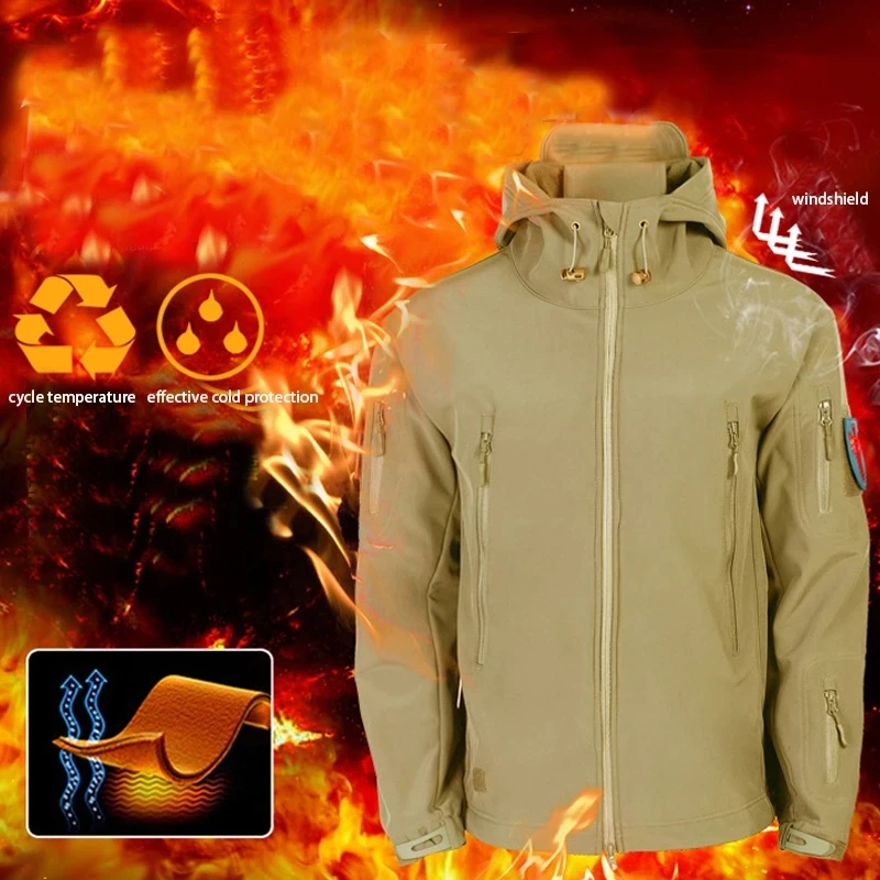Chaquetas tácticas de invierno y otoño para hombre, trajes impermeables de lana elásticos, conjunto de chándales cálidos para pesca, senderismo y acampada, abrigo con capucha, S-5XL