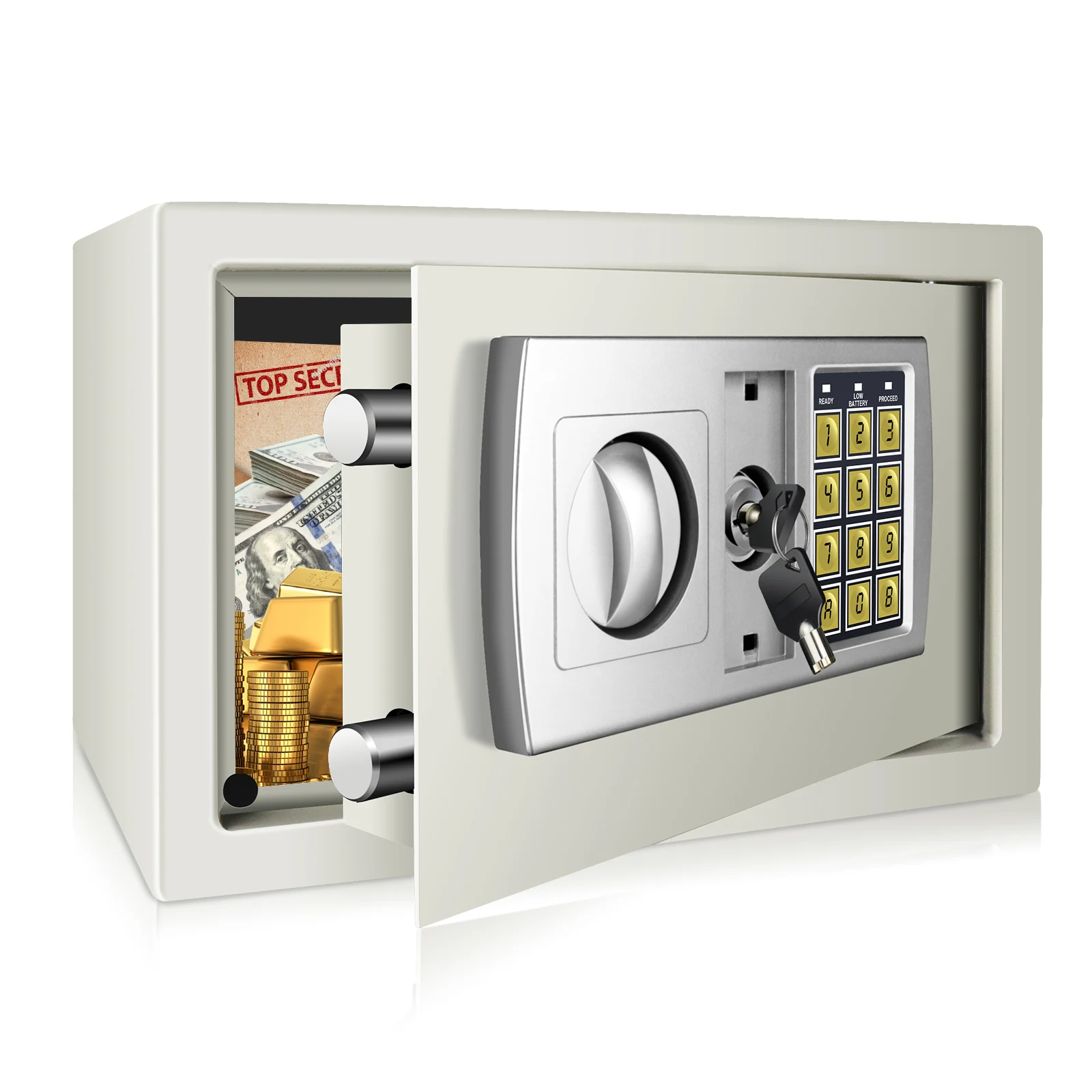 Feuerfester digitaler Safe für Zuhause, Bargeld, Diebstahlsicherer Safe, elektronische Dokumente, Sicherheit, 8,5 l, Sicherheitsbox, massiver Stahl, 2 Schlüssel