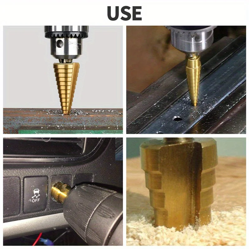 3pcs Step Drill Set Metal Woodworking Reamer Step Drill Bit Titanium Coated Wood Metal Hole Cutter Core Cone Drilling Tools Set