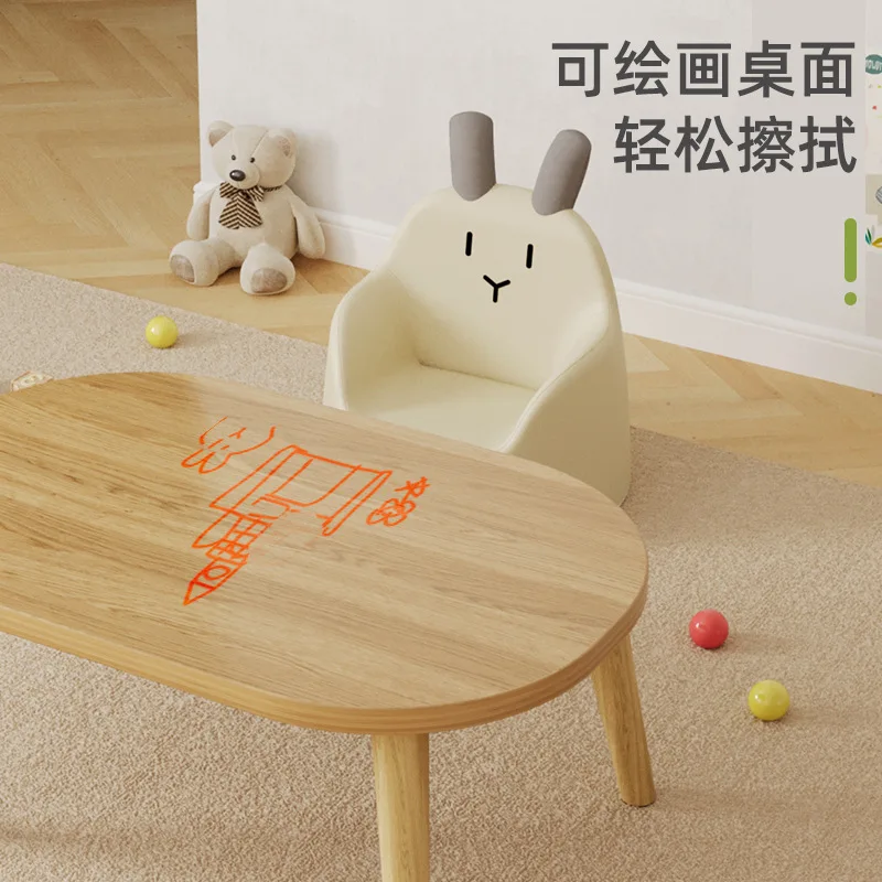 AOLIVIYA Oval Solid Wood Legs Easy To Disassemble Simple Small Desk Writing Study Table Reading Toy Table Household Small Coffee