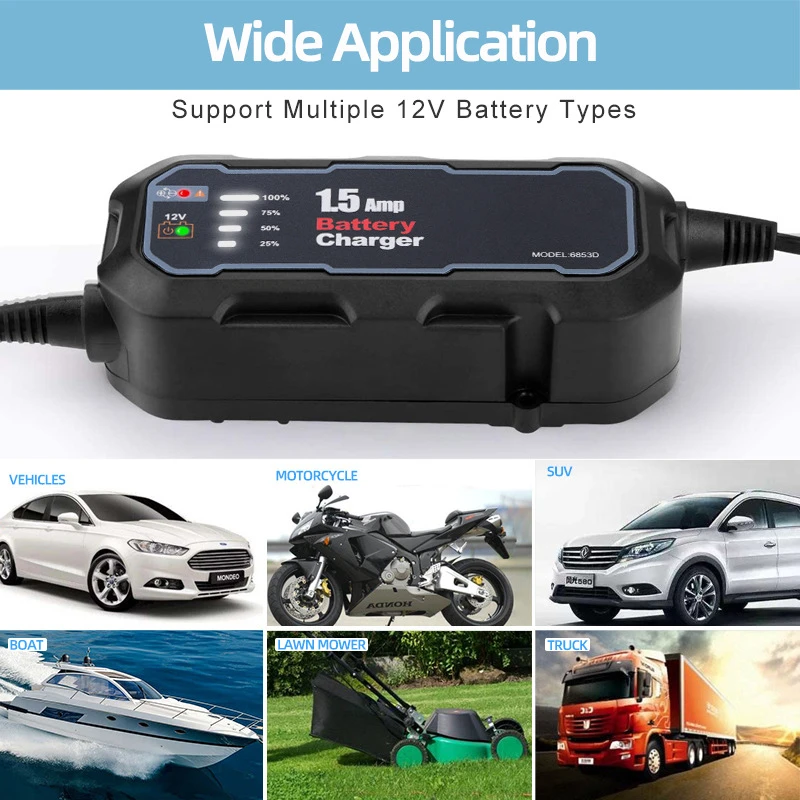 Cargador de batería inteligente automático para motocicleta, 12V, 1500mA, mantenedor para coche/RV/ATV/barco, cargador automático de batería con LED
