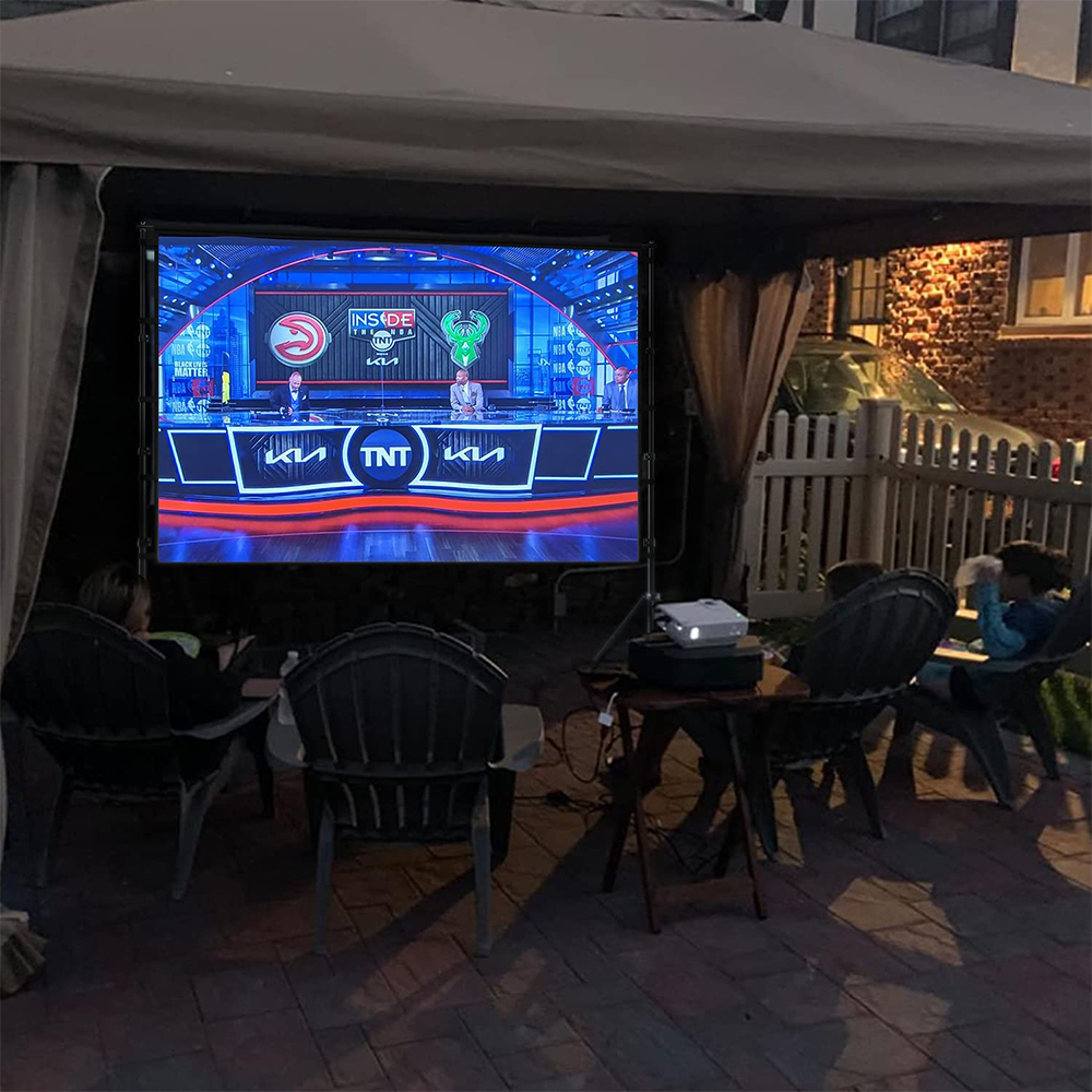 Pantalla de proyector VEIDADZ con soporte blanco sin arrugas 160 °   Ángulo de visión 60-150 pulgadas Pantalla de doble cara Cine en casa al aire libre