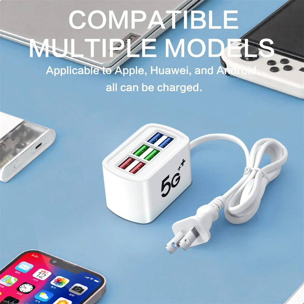 マルチ6ポートUSB電話充電器電源タップユニバーサルアダプター高速急速充電ヘッドソケット壁充電器ソケットハブスプリッター