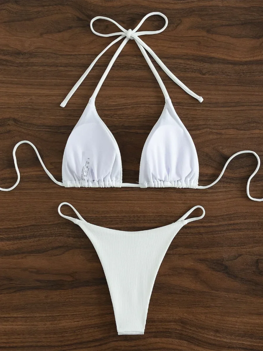 String Bikinis 2024 Femmes Sexy Triangle Maillot De Bain Solide Blanc Maillots De Bain Femme Rembourré Baigneurs Maillot De Bain Maillots De Bain