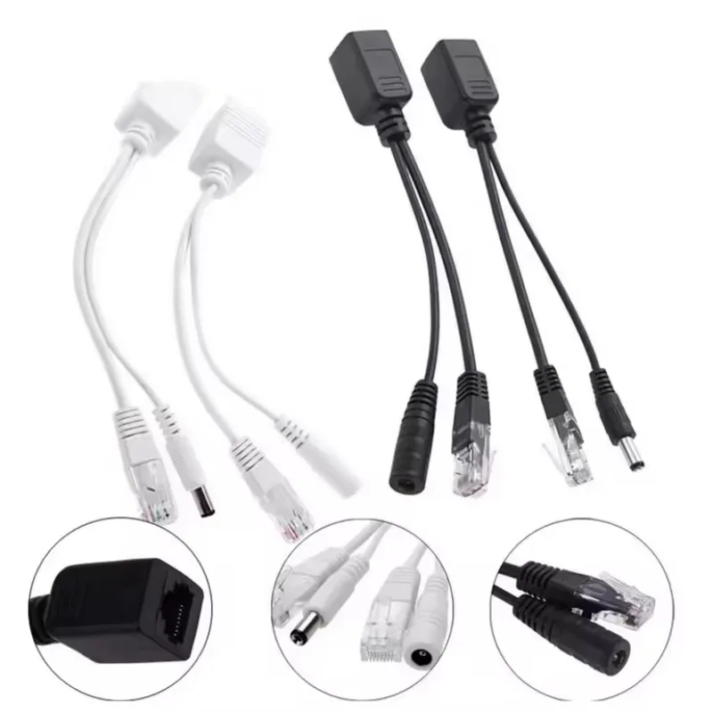 1 Para Pasywny kabel adaptera Power Over Ethernet Kabel POE Rozdzielacz POE RJ45 Moduł zasilacza wtryskiwacza 12-48 V dla kamery IP