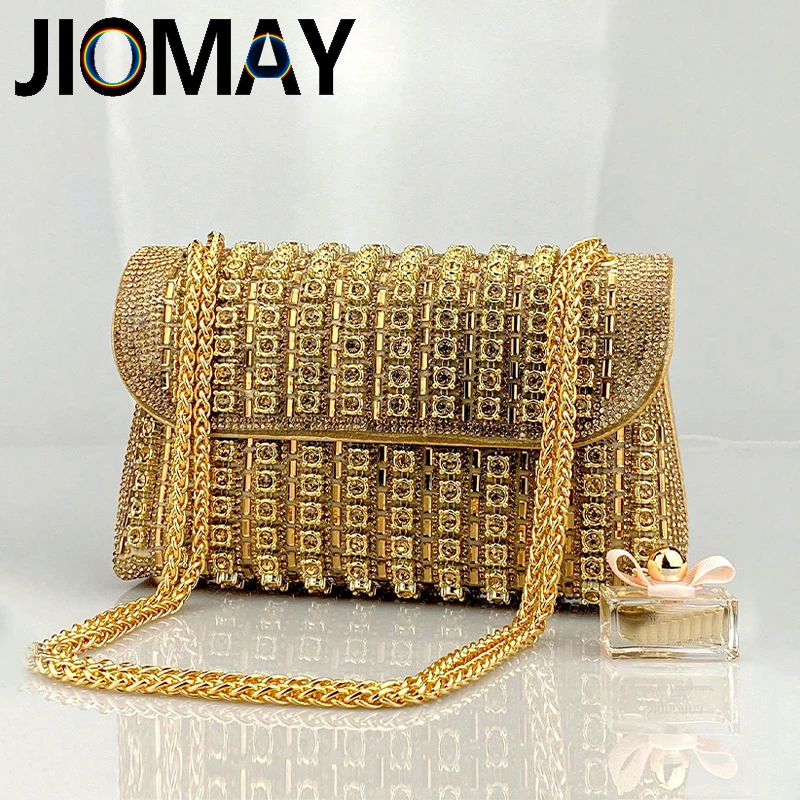JIOMAY ゴールドダイヤモンドショルダーバッグ高級デザイナー財布女性のためのポータブルパーティーメッセンジャーバッググラマラスファッションアクセサリー