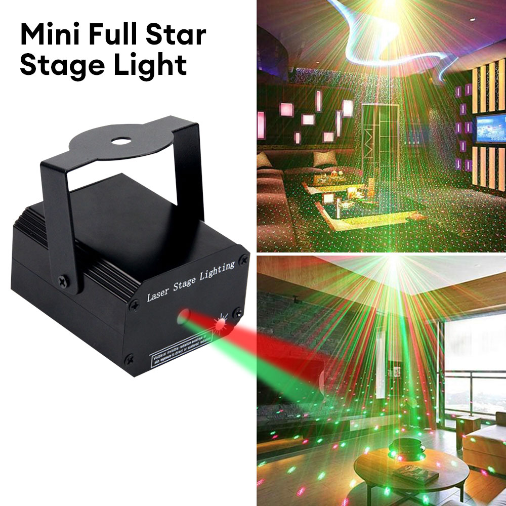 Mini proyector de luz LED portátil 2 en 1 para escenario, proyector de luz de discoteca para DJ, luces láser, luz de Flash activada por sonido para fiesta de boda y Navidad