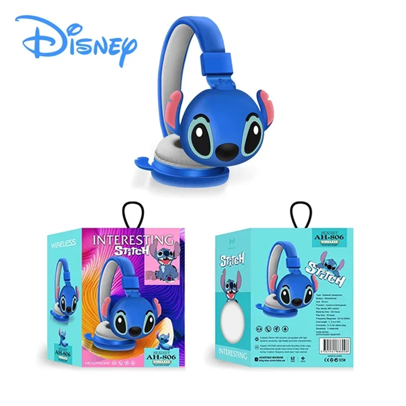 Nuevos auriculares Bluetooth inalámbricos Disney Stitch AH-806 auriculares plegables con sonido estéreo HIFI con micrófono regalo de dibujos animados de Anime para niños