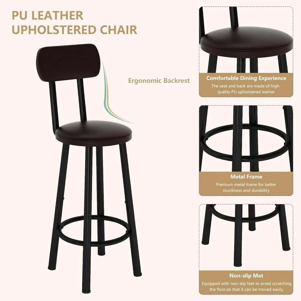 Rectangle Dining Table Set for 2 With MDF Tabletop & PU Leather Chairs - Bar Pub Set for Small Space Kitchen, Living Room,