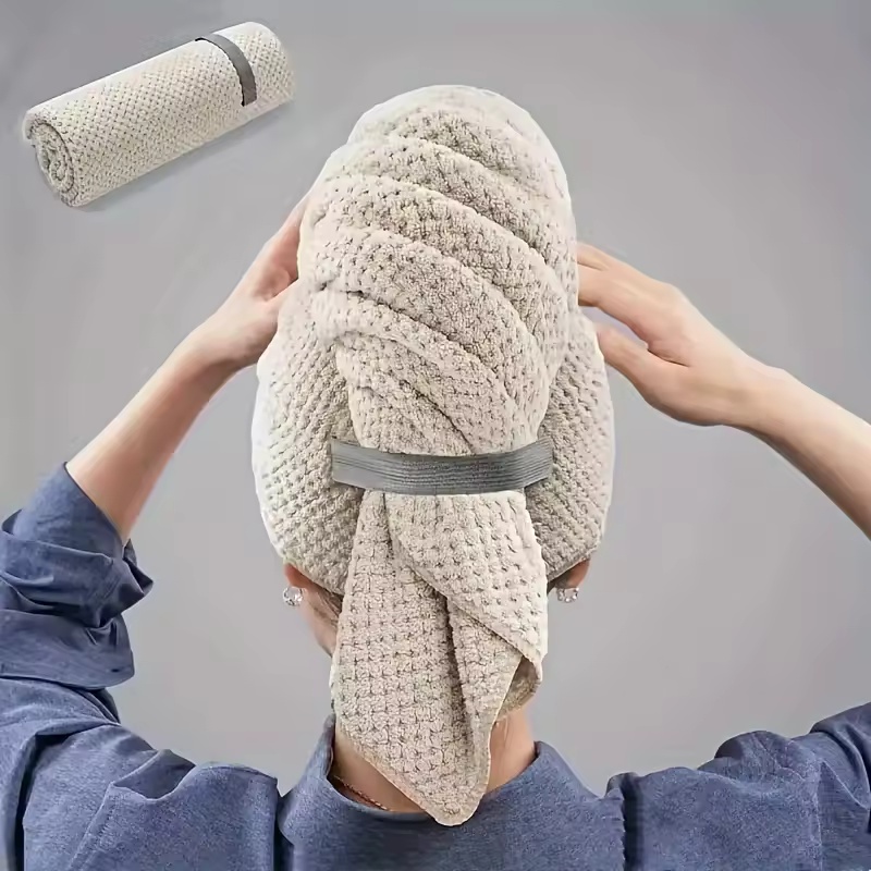 Большое полотенце для сушки волос, однотонная водопоглощающая накидка из микрофибры с эластичным ремешком, мягкое быстросохнущее полотенце для волос