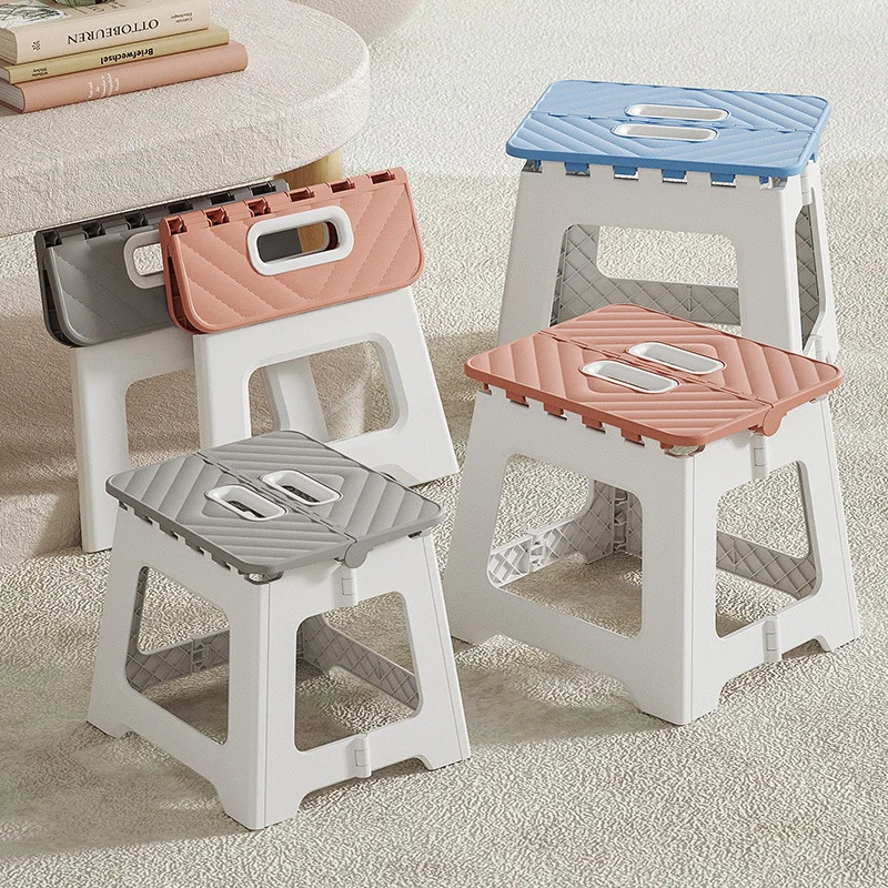 Taburete plegable para el hogar, taburete portátil de plástico para exteriores