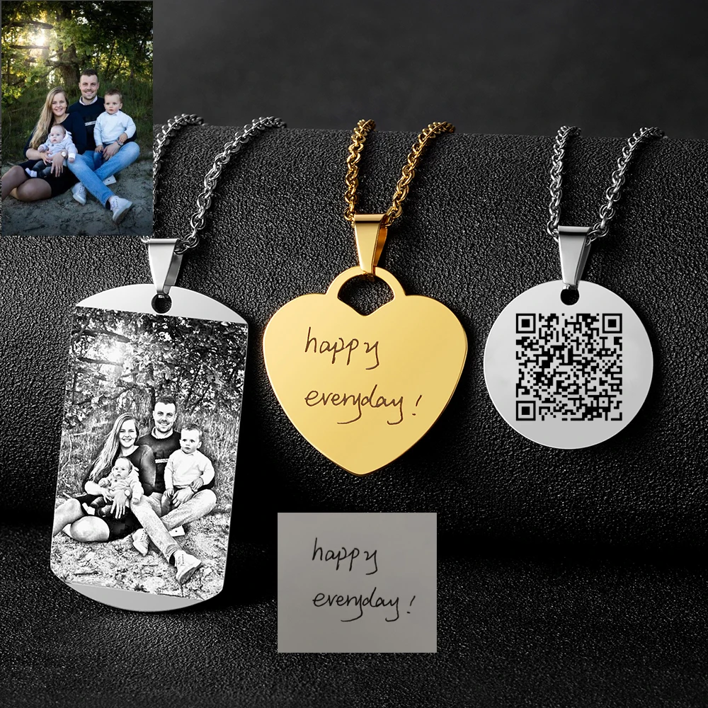 CUSTOM Photo สร้อยคอหัวใจผู้หญิงจี้สแตนเลสส่วนบุคคลแกะสลักรูปภาพชื่อคนรักคริสต์มาสของขวัญ