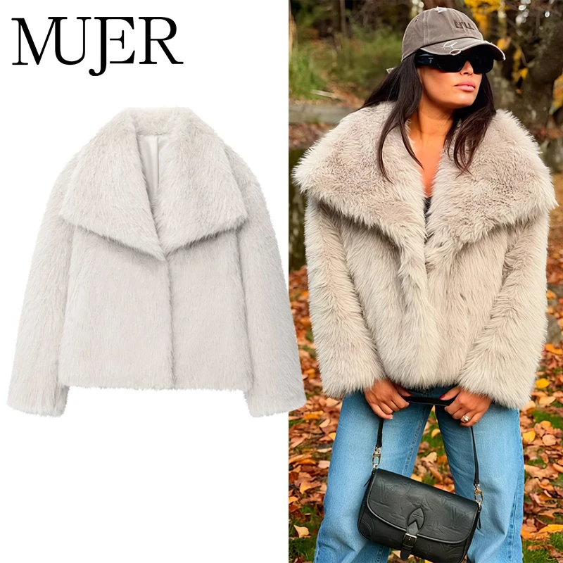 Muyer casaco de pele sintética de pelúcia fofo jaqueta feminina 2025 mulher outono inverno novo em outerwears branco vermelho cinza preto misturas casacos