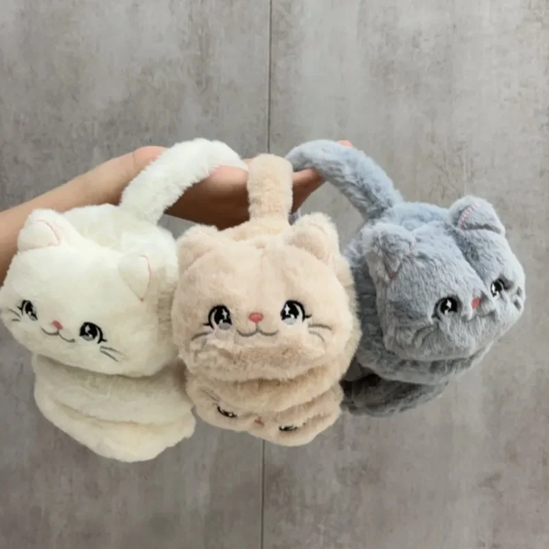 Orejeras de gato de dibujos animados para mujer y niña, orejeras de felpa informales y cálidas, orejeras suaves y plegables, accesorio Simple, invierno