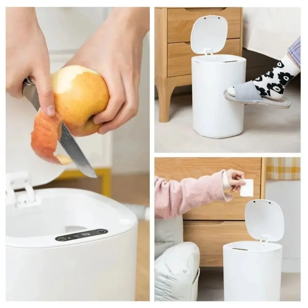 Smart Sensing ถังขยะอัตโนมัติถังขยะสีขาวห้องครัวห้องน้ํากันน้ํา 12L ถังขยะไฟฟ้า