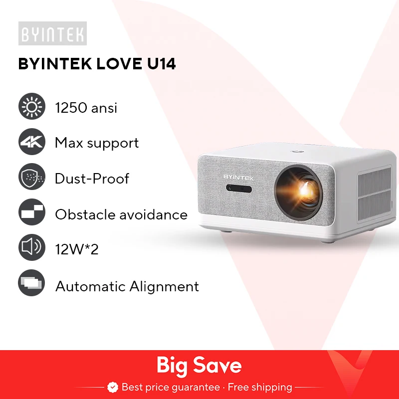 BYINTEK LOVE U14 Full HD 1080P proyector 4K inteligente Bluetooth WiFi 6 compatible 1250ANSI enfoque automático proyectores de cine en casa