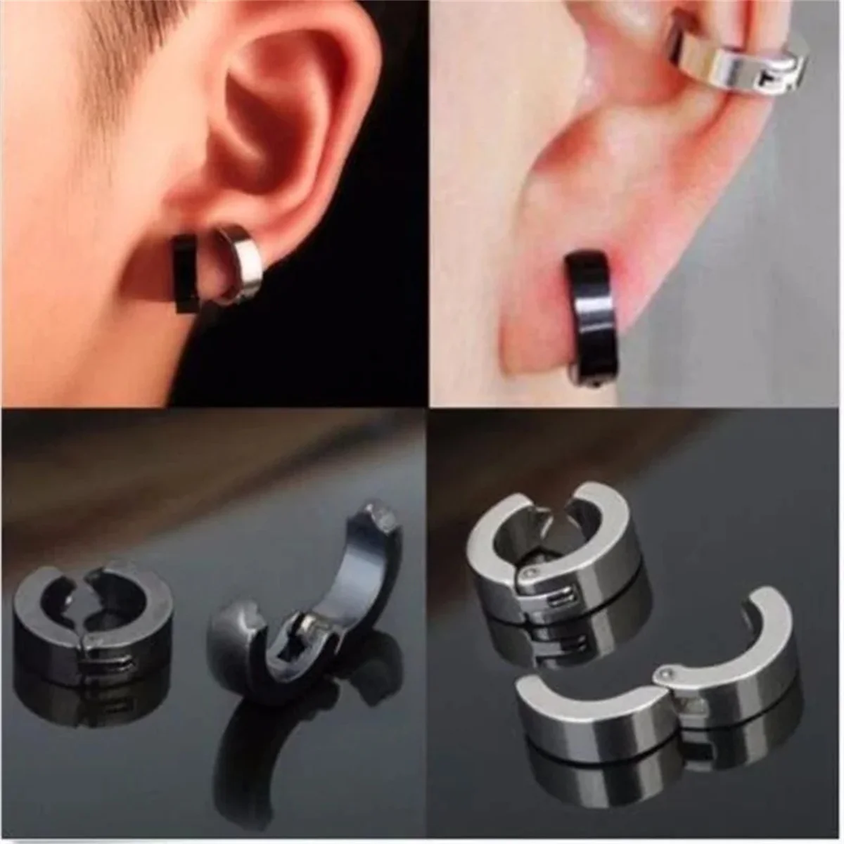 2 uds 316L pendiente de puño de acero inoxidable de moda, pendiente de aro sin perforación Clip en pendiente pendiente de Piercing falso aro