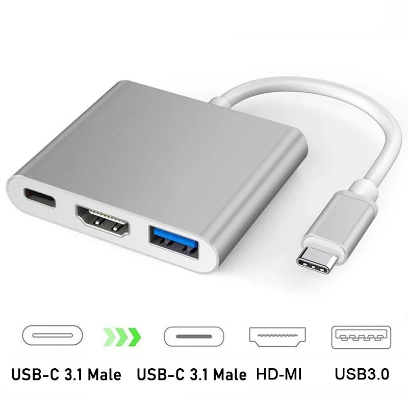 3-in-1 USB C Hub mit 100W Strom versorgung USB 2. 0 4k HDMI-kompatibel für MacBook Oberfläche Chrom Steam Deck stabilen Smart Adapter
